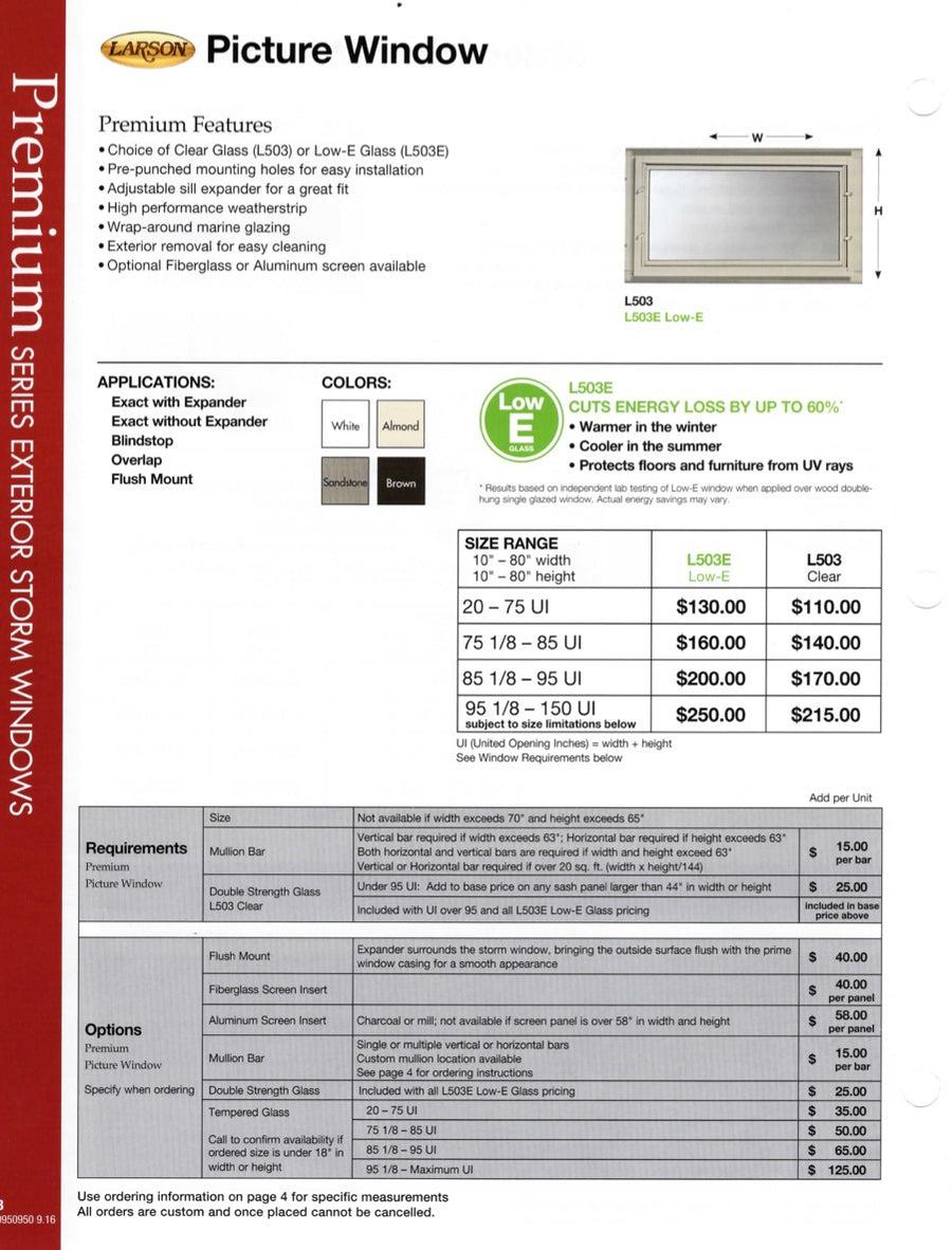 Larson Premium Picture window, Low-E Glass - Larson Premium Picture window, Low-E Glass