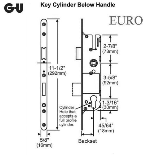 G-U Monolock 40/92 Euro Single Point Mortise Lock (SPL) - Stainless Steel - G-U Monolock 40/92 Euro Single Point Mortise Lock (SPL) - Stainless Steel