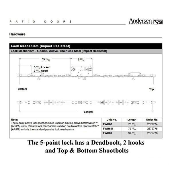 Andersen Stormwatch 5-Point Lock AP/PA - FWH68  Door - Andersen Stormwatch 5-Point Lock AP/PA - FWH68  Door