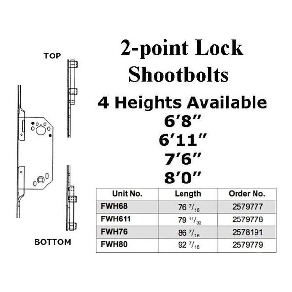 Andersen Passive 2-Point Shootbolt lock 79-1/4 inch FWH611 Frenchwood Door - Stainless - Andersen Passive 2-Point Shootbolt lock 79-1/4 inch FWH611 Frenchwood Door - Stainless