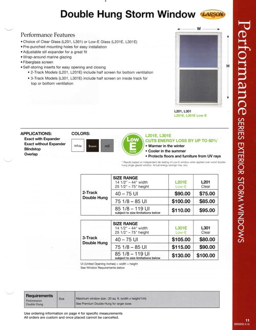 Larson Performance Double Hung 3-Track Storm Window, Clear Glass - Larson Performance Double Hung 3-Track Storm Window, Clear Glass