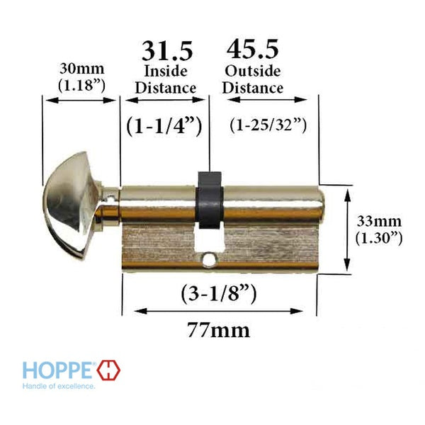 31.5/45.5 New Style HOPPE Active 90° Keyed Profile Cylinder Lock - 31.5/45.5 New Style HOPPE Active 90° Keyed Profile Cylinder Lock