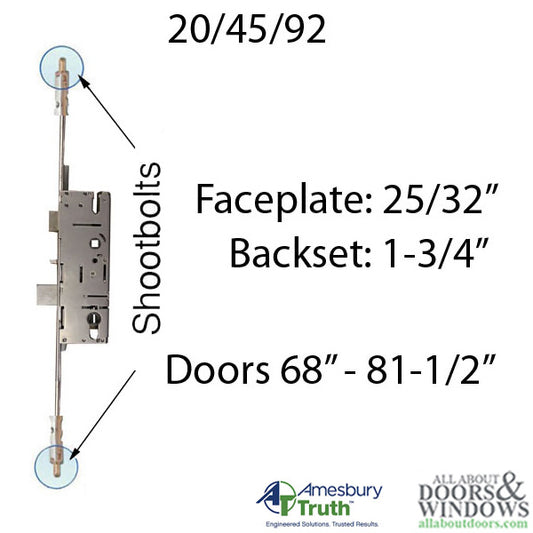 20mm Adjustable 45/92 Shootbolt Replacement, Doors 68"- 81.5" - Stainless Steel