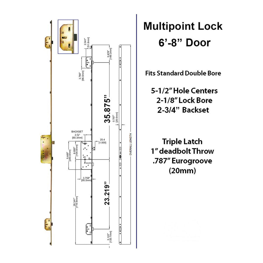 MP Lock, Sentry RS Triple Latch 6-8 Door 5-1/2 PZ x 2-3/4