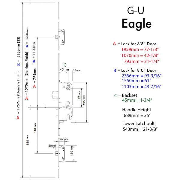 G-U Eagle New Breed Multipoint Lock Kit with Latch Bolts 8-0 Door - G-U Eagle New Breed Multipoint Lock Kit with Latch Bolts 8-0 Door