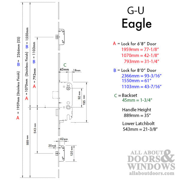 G-U Eagle New Breed Multipoint Lock Kit with Latch Bolts 8-0 Door - G-U Eagle New Breed Multipoint Lock Kit with Latch Bolts 8-0 Door