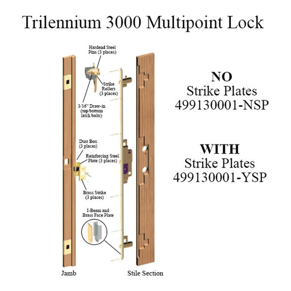 Trilennium 3000 Series Multipoint Lock for 8 Foot Doors Right Hand Inswing - Trilennium 3000 Series Multipoint Lock for 8 Foot Doors Right Hand Inswing