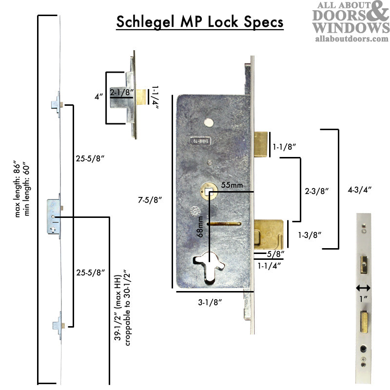 Unavailable - Multi-Bolt Lock 68mm Handles,  55mm BS, Stainless - Schlegel - Unavailable - Multi-Bolt Lock 68mm Handles,  55mm BS, Stainless - Schlegel