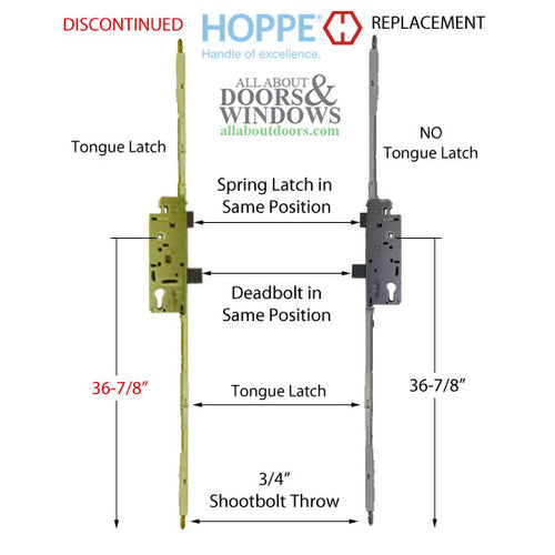 72-1/2 - 80-1/4 inch Shootbolt / Tongue, 45mm backset - Replacement Available - 72-1/2 - 80-1/4 inch Shootbolt / Tongue, 45mm backset - Replacement Available