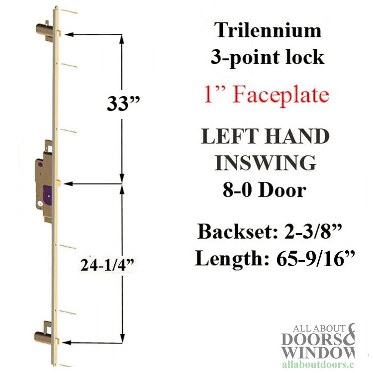 Trilennium 3000 Series Multipoint Lock for 8 Foot Doors Left Hand Inswing - Trilennium 3000 Series Multipoint Lock for 8 Foot Doors Left Hand Inswing