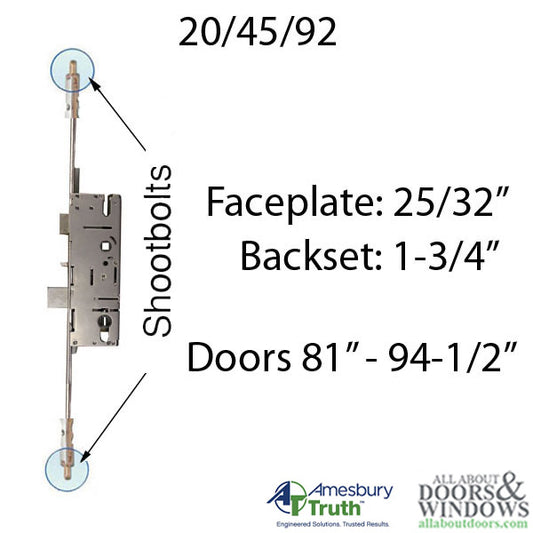 20mm Adjustable 45/92 Shootbolt Replacement, Doors 81"- 94-1/2" - Stainless Steel
