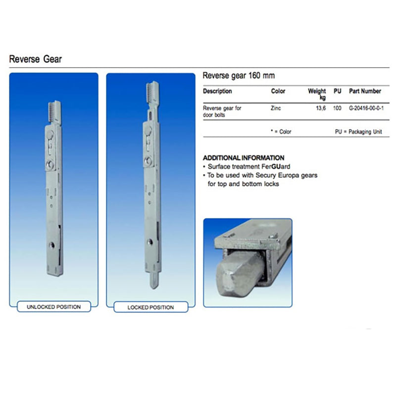 Secury Europa Reversing Gear, Top Shootbolt  - Stainless Steel - Secury Europa Reversing Gear, Top Shootbolt  - Stainless Steel