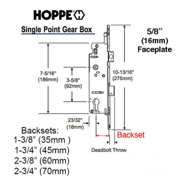 Hoppe Mortise Lock, 16mm, 70/92 Single Point Lock (SPL) 1