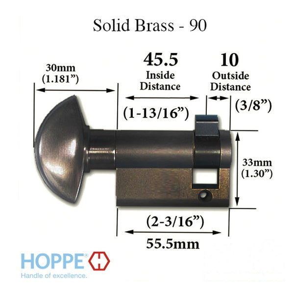 45.5/10 New Style HOPPE Non-Logo 90° Non-Keyed Profile Cylinder Lock, Brass, Choose Color - 45.5/10 New Style HOPPE Non-Logo 90° Non-Keyed Profile Cylinder Lock, Brass, Choose Color