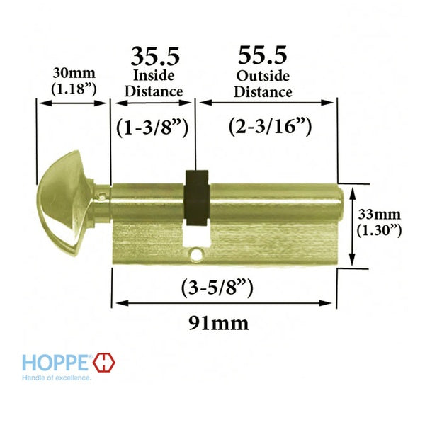 35.5 / 55.5 HOPPE Non-Logo 90 Profile Cylinder Lock - 35.5 / 55.5 HOPPE Non-Logo 90 Profile Cylinder Lock