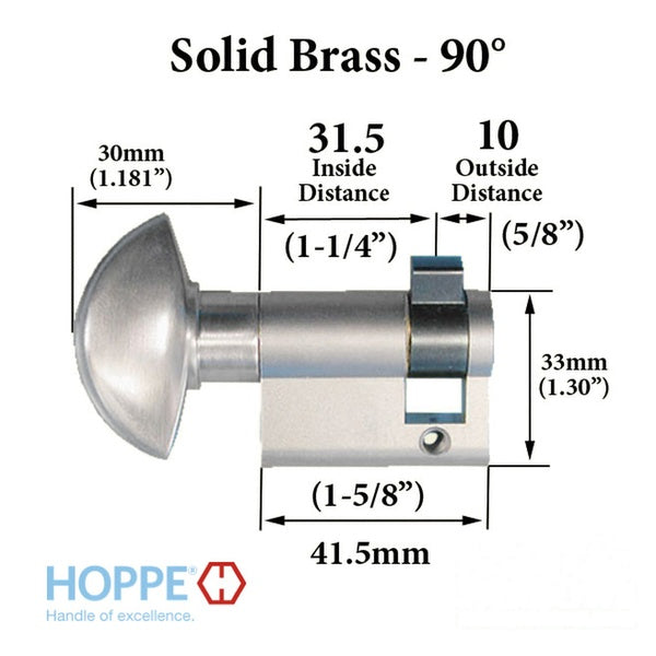 31.5 / 10 New Style HOPPE Non Logo 90 Non-Keyed Profile Cylinder Lock, Solid Brass, Choose Finish - 31.5 / 10 New Style HOPPE Non Logo 90 Non-Keyed Profile Cylinder Lock, Solid Brass, Choose Finish