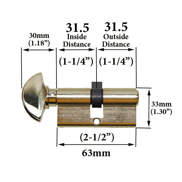 31.5/31.5  HOPPE Non Logo 90° Keyed Profile Cylinder Lock, Solid Brass - 31.5/31.5  HOPPE Non Logo 90° Keyed Profile Cylinder Lock, Solid Brass