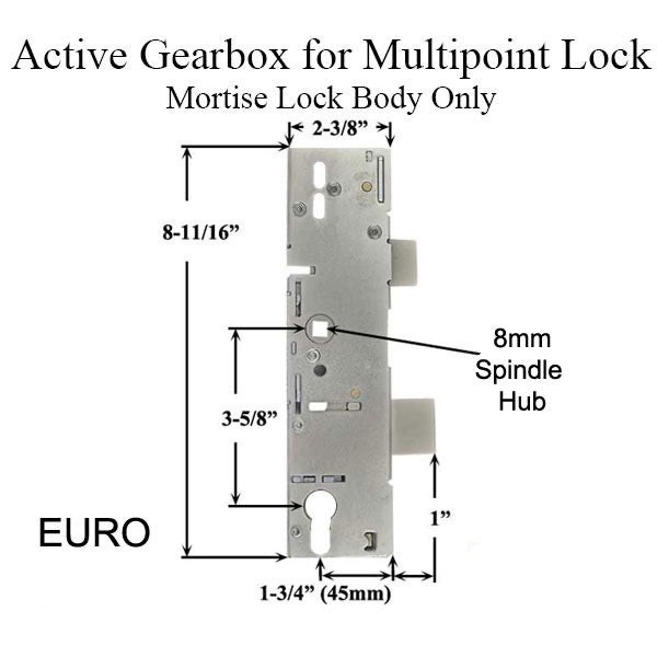 P1000 Active Gearbox, 45/92 Mortise Lock Case Body, Euro Version - P1000 Active Gearbox, 45/92 Mortise Lock Case Body, Euro Version