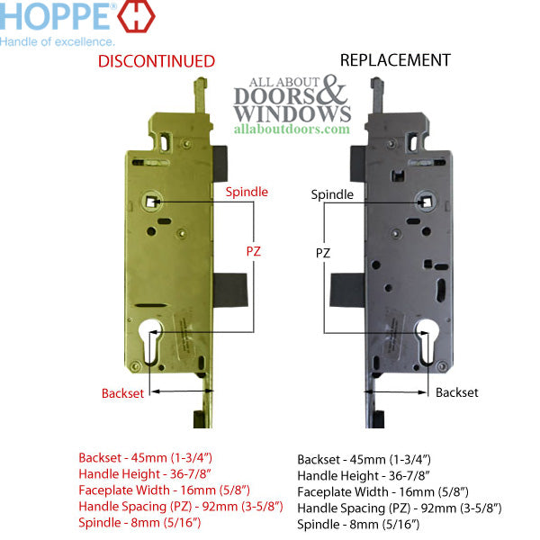 72-1/2 - 80-1/4 inch Shootbolt / Tongue, 45mm backset - Replacement Available - 72-1/2 - 80-1/4 inch Shootbolt / Tongue, 45mm backset - Replacement Available