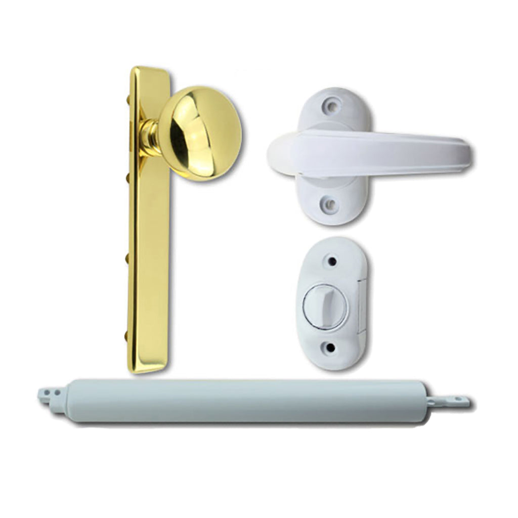 Andersen/ Emco Storm Door Hardware Kit - Brass  Knob Exterior, White Interior - Andersen/ Emco Storm Door Hardware Kit - Brass  Knob Exterior, White Interior