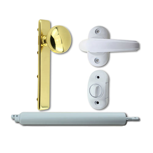 Andersen/ Emco Storm Door Hardware Kit - Brass  Knob Exterior, White Interior - Andersen/ Emco Storm Door Hardware Kit - Brass  Knob Exterior, White Interior