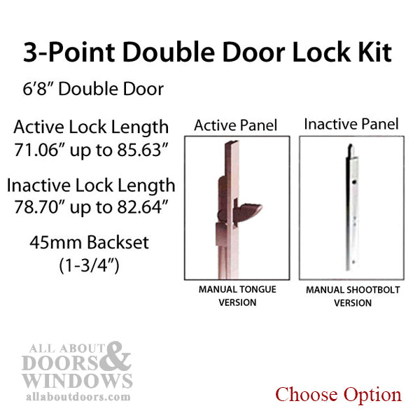 HLS-ONE 3-point Lock KIT, Double Door System w/45MM backset, choose door thickness - HLS-ONE 3-point Lock KIT, Double Door System w/45MM backset, choose door thickness