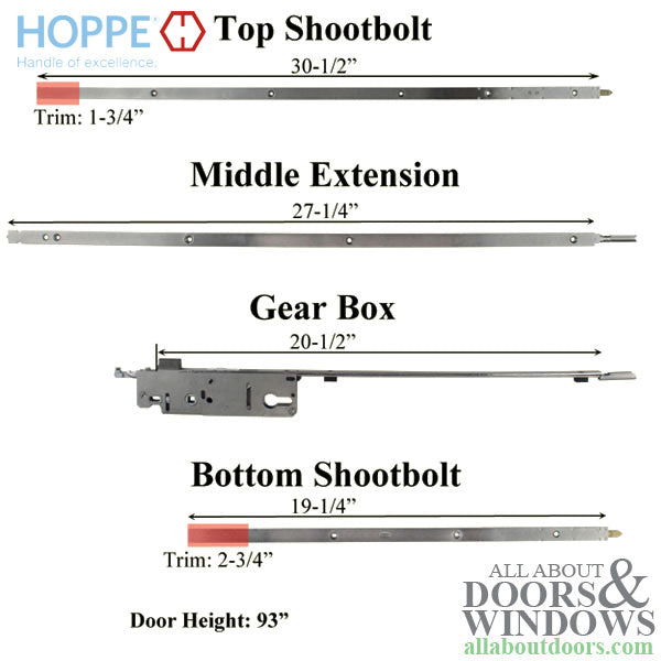 HOPPE Replacement for FUHR / Caradco 5-Point Multipoint Lock - 93 in. Active - HOPPE Replacement for FUHR / Caradco 5-Point Multipoint Lock - 93 in. Active