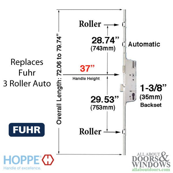 Replacement Kit for Fuhr 3 roller Automatic Multipoint Lock - Replacement Kit for Fuhr 3 roller Automatic Multipoint Lock