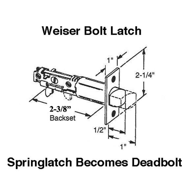 DISCONTUNUED Weiser Bolt Latch, Combo Deadbolt & Spring Latch, 2-3/4 Backset,  Square Face, 1