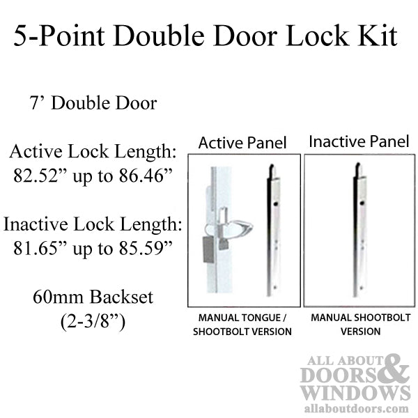 HLS-ONE 5-point Lock KIT, Double Door System w/60MM backset, choose door thickness - HLS-ONE 5-point Lock KIT, Double Door System w/60MM backset, choose door thickness