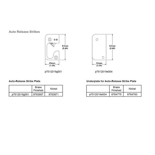 Strike Plate, RU1, Auto-Release Underplate 1.30 x 2.40 - Nickel - Strike Plate, RU1, Auto-Release Underplate 1.30 x 2.40 - Nickel