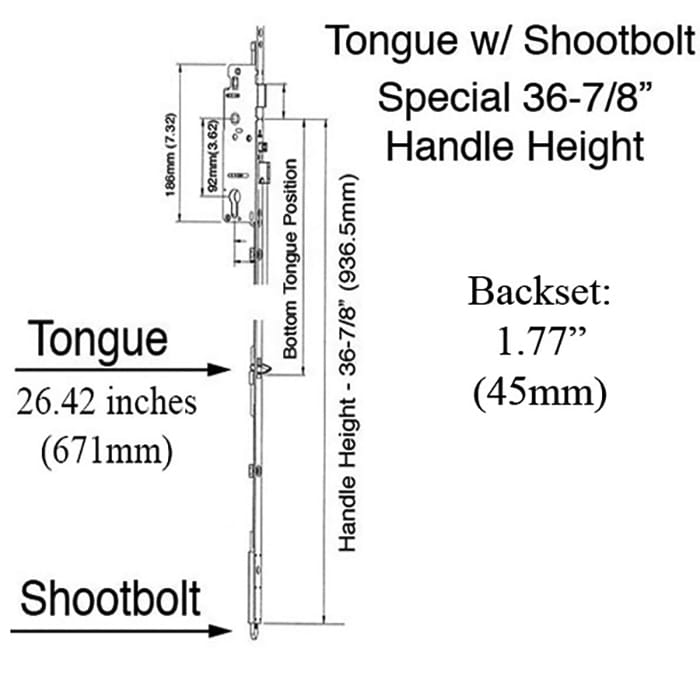 Tongue / Shootbolt 45/92 Replacement Kit, 36-7/8 HH, 93-1/4