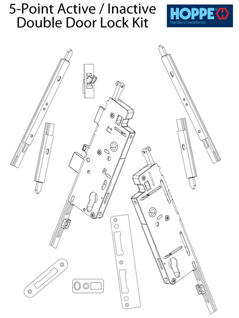 HLS-ONE 5-point Lock KIT, Double Door System w/45MM backset, choose door thickness - HLS-ONE 5-point Lock KIT, Double Door System w/45MM backset, choose door thickness