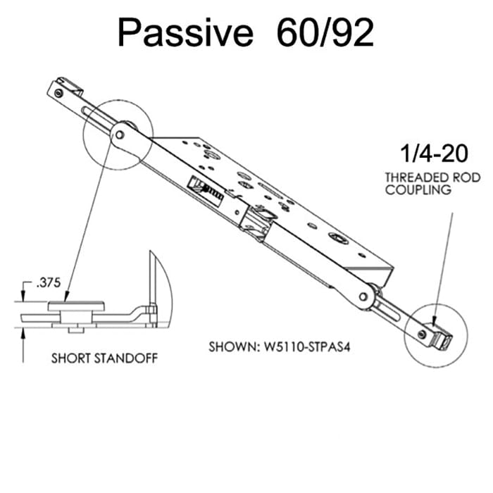 Passive, 60/92 Concealed Rod, Short Standoff 1/4-20 thread - Passive, 60/92 Concealed Rod, Short Standoff 1/4-20 thread