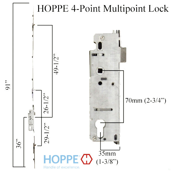 4-Point Lock for MW Doors - 3 Tongues, 1-3/8
