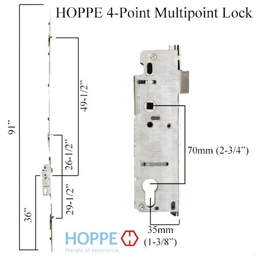 4-Point Lock for MW Doors - 3 Tongues, 1-3/8