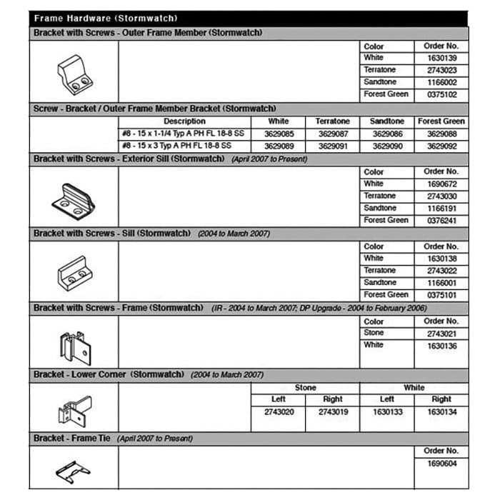Andersen Tilt-Wash/Stormwatch Frame Bracket w/ Screws - Stone - Andersen Tilt-Wash/Stormwatch Frame Bracket w/ Screws - Stone
