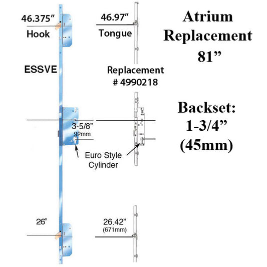 Atrium Essve 81" Multipoint Lock, 20mm 45/92 Tongues - Euro