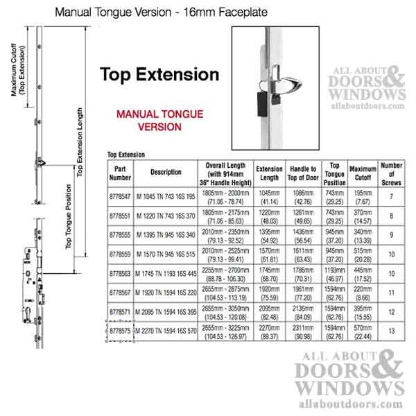 16mm Manual Top Extension, Tongue @ 62.76