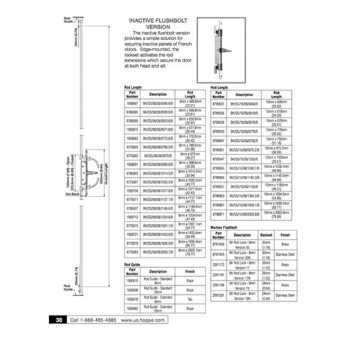 Inactive Flushbolt Rod, 30mm Backset, Flip Lever - Brass - Inactive Flushbolt Rod, 30mm Backset, Flip Lever - Brass
