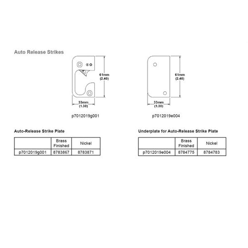 Strike Plate, RA6133, Auto-Release 1.30 x 2.40 - Nickel. - Strike Plate, RA6133, Auto-Release 1.30 x 2.40 - Nickel.