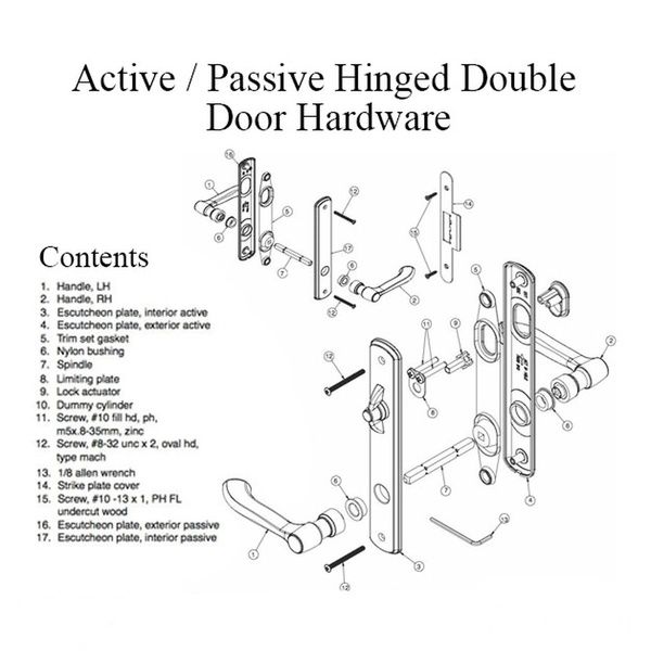 Andersen Albany Active / Passive Double Hinged Door Hardware Set - Stone - Andersen Albany Active / Passive Double Hinged Door Hardware Set - Stone