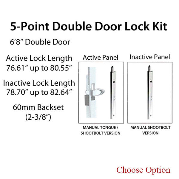 HLS-ONE 5-point Lock KIT, Double Door System w/60MM backset, choose door thickness - HLS-ONE 5-point Lock KIT, Double Door System w/60MM backset, choose door thickness