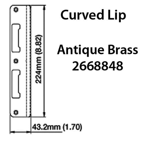 Latch & Deadbolt Strike, Curved Lip - PC0010N  1.70 x 8.82 - Antique Brass - Latch & Deadbolt Strike, Curved Lip - PC0010N  1.70 x 8.82 - Antique Brass