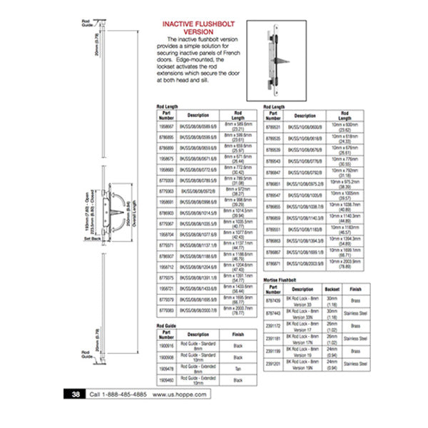 Inactive Flush Bolt Rod, 30mm Backset, Flip Lever - Stainless Steel - Inactive Flush Bolt Rod, 30mm Backset, Flip Lever - Stainless Steel