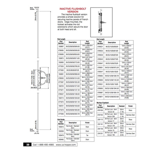 Inactive Flush Bolt Rod, 30mm Backset, Flip Lever - Stainless Steel - Inactive Flush Bolt Rod, 30mm Backset, Flip Lever - Stainless Steel