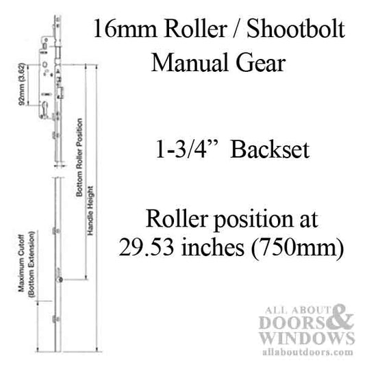 16mm Manual Gear, 45/92, Roller @ 29.53", 37" HH