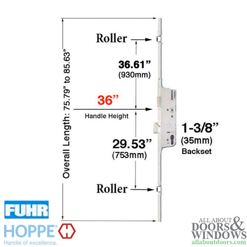 HOPPE Replacement for FUHR Automatic Multipoint Lock with Rollers - HOPPE Replacement for FUHR Automatic Multipoint Lock with Rollers