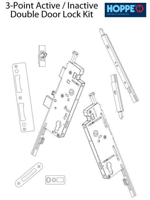 HLS-ONE 3-point Lock KIT, Double Door System w/60MM backset, choose door thickness - HLS-ONE 3-point Lock KIT, Double Door System w/60MM backset, choose door thickness