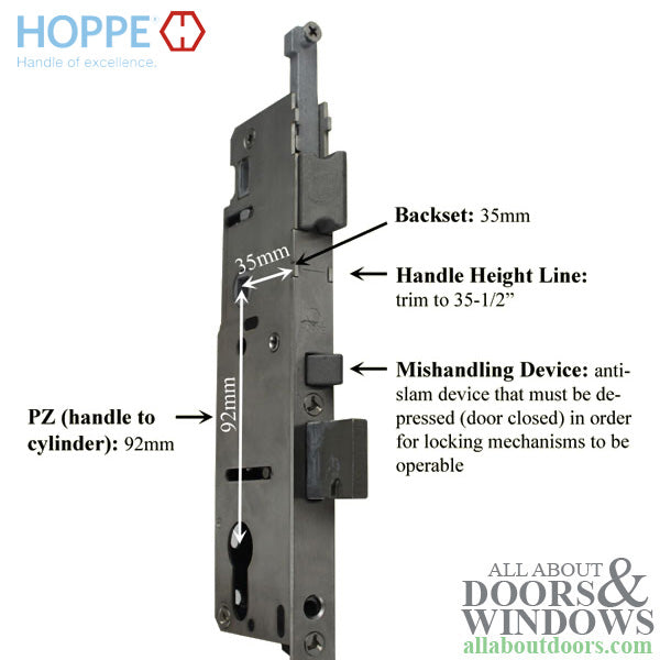 HOPPE Replacement for FUHR / Caradco 5-Point Multipoint Lock - 93 in. Active - HOPPE Replacement for FUHR / Caradco 5-Point Multipoint Lock - 93 in. Active